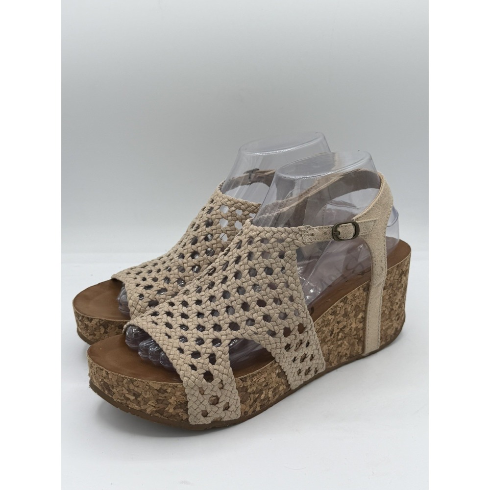 Blowfish Women's Malibu Andrea Woven Platform 3"Wedge Heel Sandals Tan Size 7.5